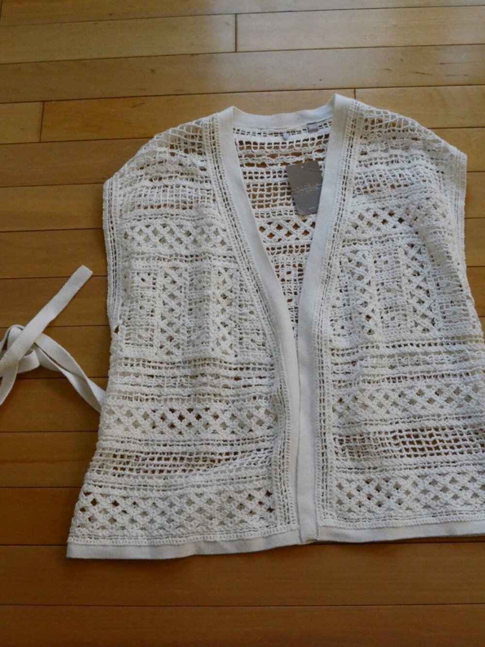 Anthropologie Knitted & Knotted Belted Crochet Cardigan Ivory Boho Size L NWT - Picture 2 of 12